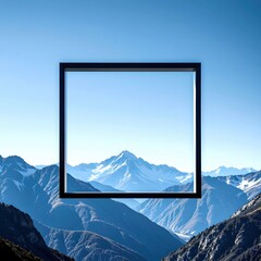 Modern Square Frame with Mountain View Background for Interior Design