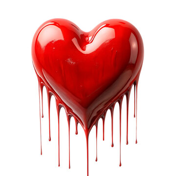 Viscous red heart dripping blood symbolizing intense emotion and love symbolism isolated on transparent background