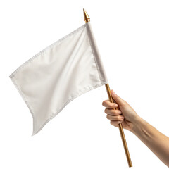 Hand Holding a White Flag on Gold Pole – Symbol of Peace, Truce, and Surrender