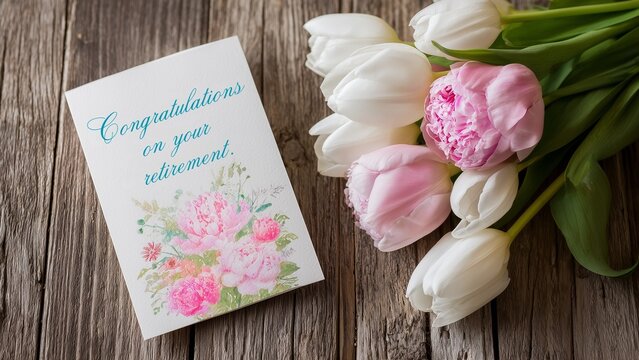 Elegant Retirement Card Design with Scandinavian Minimalist Floral Pattern and Congratulations Text, Featuring a Calm and Cozy Scandinavian Floral Border - Powered by Adobe