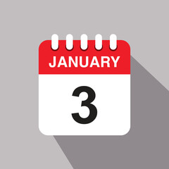 3 january calendar date icon. vector illustration with shadow design.