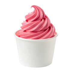 Pink Soft Serve Ice Cream in White Cup – Delicious Frozen Dessert on White Background