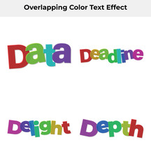 Vibrant Overlapping Words, Multicolored Typography with 3D Effect, White Background