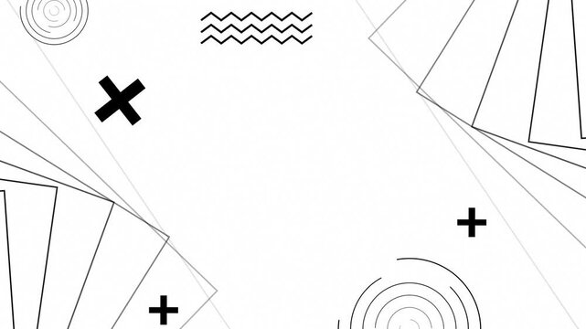 Animated 2d abstract geometric elements motion graphics background in black and white color 4k seamless loop