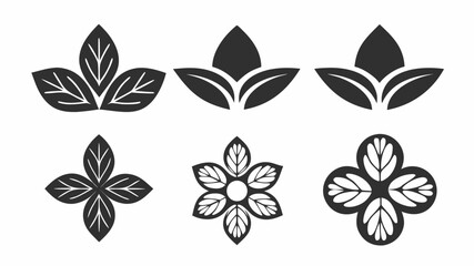 Obraz premium Illustration of six floral and leaf designs in black and white with varied arrangements and patterns | editable eps vectors silhouette