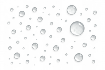 Water drops on transparent background, clear liquid circles and bubbles showing freshness and purity