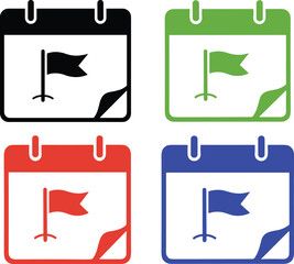 Calendar flag icon, event date marker, holiday schedule planner, important day reminder, colorful organizer symbol, flat vector design, CAD drawing illustration