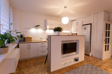 A Beautiful Modern Kitchen Interior Bathed in Natural Light Featuring Minimalist Design Elements