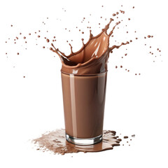 Glass of Chocolate Milk Splashing – Dynamic Splash Concept of Fresh Drink and Energy