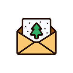 Christmas greetings card out from an envelope. Ideal for festive invitations, holiday messages, and seasonal greeting illustrations.