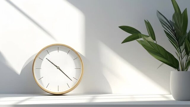 Minimalist Wooden Clock Timelapse with Moving Sunlight Shadows.