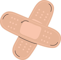 Two Flesh Tone Adhesive Bandages Crisscrossed on Transparent Background Medical First Aid Supplies