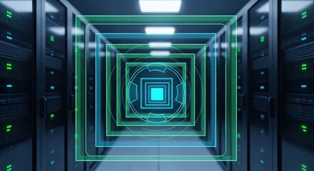 Digital Data Tunnel Through Server Racks Futuristic Technology