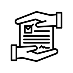 Two Hands Holding A Document With A Checkmark And Signature In A Stylized Outline Graphic On A Transparent Background