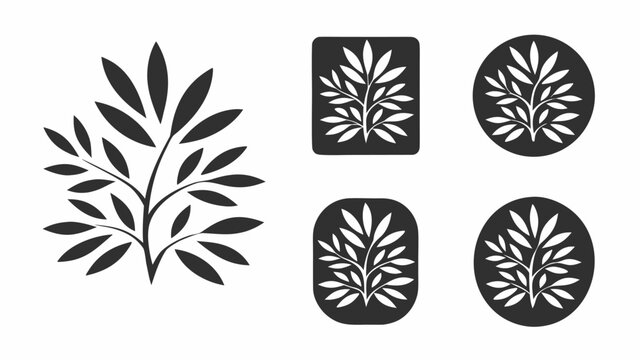 Various tree and leaf designs including a tree with leaves and tree designs in shapes like circles | editable eps vectors silhouette