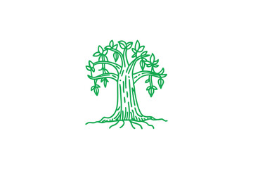 Obraz premium Green tree illustration with detailed branches and roots a striking silhouette