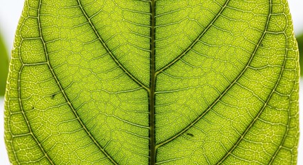 Detailed View of a Vibrant Green Leaf Vein Structure