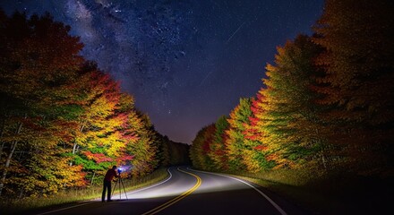 Photographer captures autumn trees under a starry night sky
