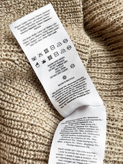 Clothing Care Label on Knitted Sweater