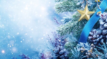 Winter Wonder: Delicate frosted pine boughs and festive ornaments evoke the magic of the holiday season. Capturing the beauty and serenity of winter.