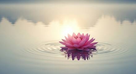 Serene Pink Lotus Flower Blooms on Calm Water