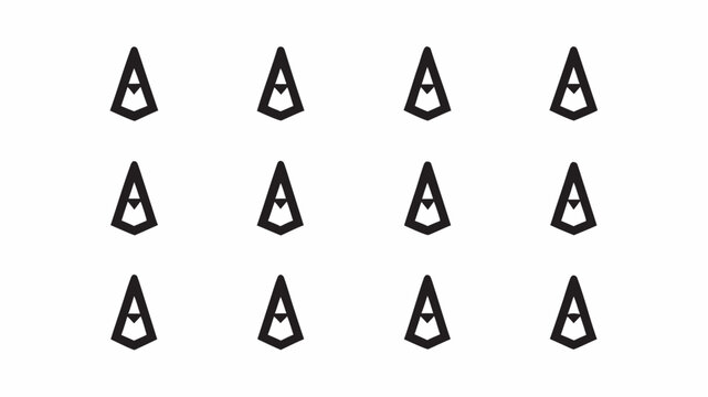 Arrangement of twelve black stylized triangle icons with inverted triangle shapes on a white background | editable eps vectors silhouette