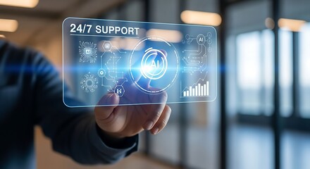 businessman touching virtual screen