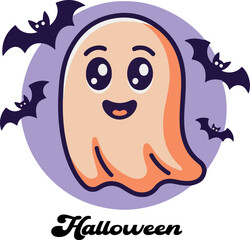 Cute spooky halloween logo icon vector .white background .