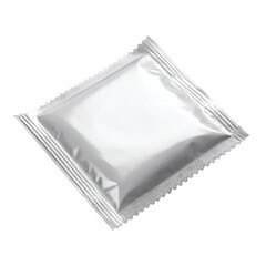 Realistic Silver Foil Packet Mockup – Small Sealed Pouch for Food, Cosmetic, or Product Sample Packaging