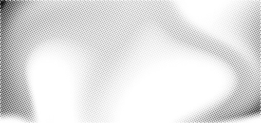 Fototapeta premium Grunge halftone gradient. Distressed vanishing grit noise background. Retro pixelated bitmap backdrop texture. Black and white sand wallpaper. Vector textured gritty surface. Anime manga comic overlay