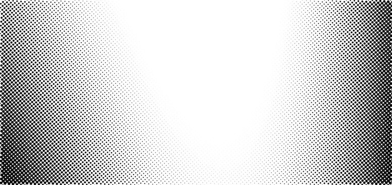 Grunge halftone gradient. Distressed vanishing grit noise background. Retro pixelated bitmap backdrop texture. Black and white sand wallpaper. Vector textured gritty surface. Anime manga comic overlay
