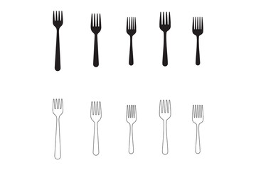 Collection of Black and White Fork Illustrations for Culinary and Design Projects Simple and Clean Cutlery Graphics on White