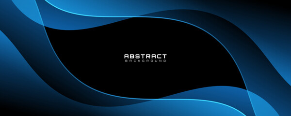3D black blue abstract background overlap layer on dark space with flowing waves decoration. Modern graphic design element cutout style concept for web banner, art, flyer, card or brochure cover