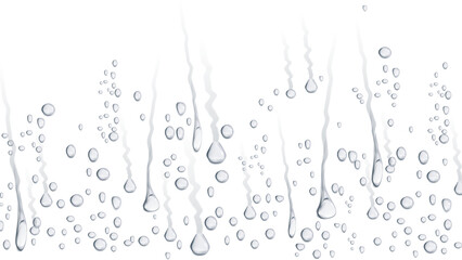Realistic Rain Water Droplets and Streaks Running Down Clear Glass Surface on Isolated Transparent Background