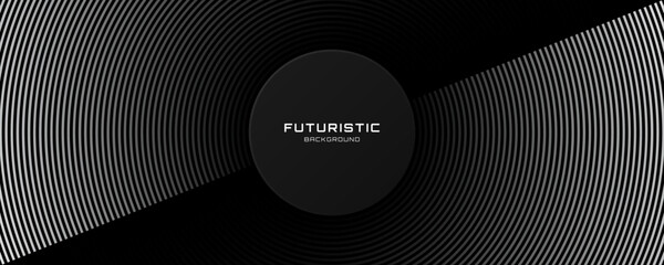 3D black circles techno abstract background overlap layer on dark space with lines effect decoration. Modern graphic design element stripes style concept for web, art, flyer, card, or brochure cover