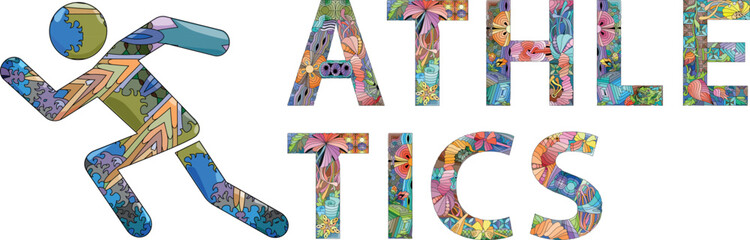 Word ATHLETICS. Vector zentangle object for decoration