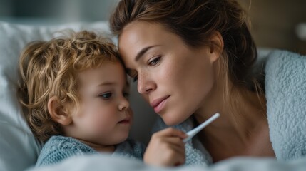 Tender moment between mother and child in a cozy bedroom