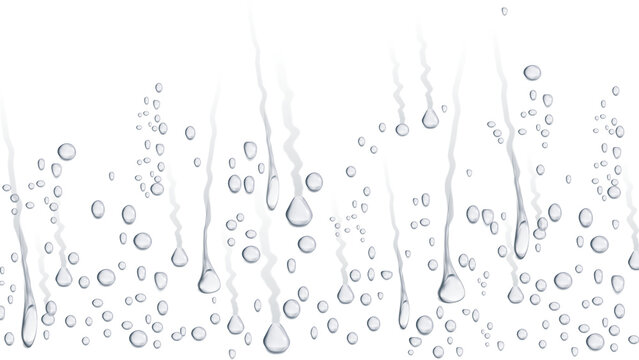 Realistic Rain Water Droplets and Streaks Running Down Clear Glass Surface on Isolated Transparent Background