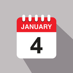 4 january calendar date icon. vector illustration with shadow design.