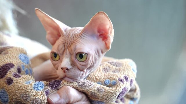 Sphinx Cute cat close up portrait
