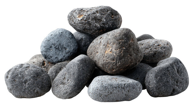 Close-up of a pile of smooth, gray river rocks on a transparent background - Powered by Adobe