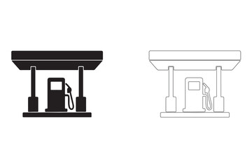 Gas Station Icon Set Fueling Transportation Industry with Automotive Service Minimalist Design in Black and White Outline