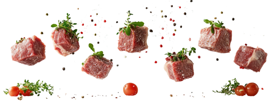 Cubed raw meat with herbs & tomatoes