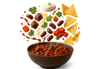 Hearty chili con carne ingredients, isolated on transparent background.