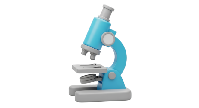 Blue microscope with gray accents isolated on a transparent background science laboratory
