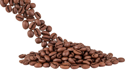 Naklejka premium Roasted coffee beans falling isolated on transparent background