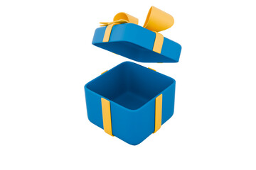 blue gift box with gold ribbons.