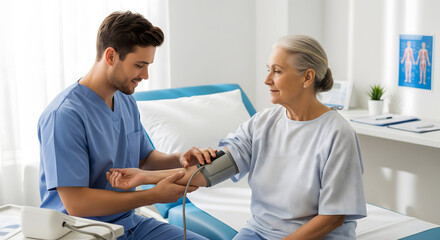 Obraz premium Patient receiving blood pressure check in medical setting