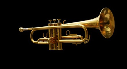 Obraz premium Shiny Golden Brass Trumpet Isolated on a Dark Black Background
