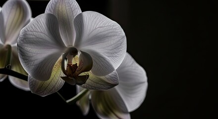 Elegant White Orchid Bloom in Dramatic Low Light